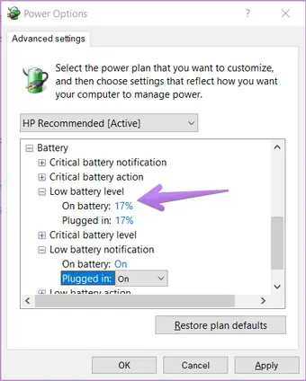 La notificación de batería baja de Windows 10 no funciona 7