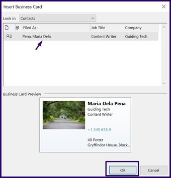 Cómo crear y usar tarjetas de presentación en Outlook paso 19