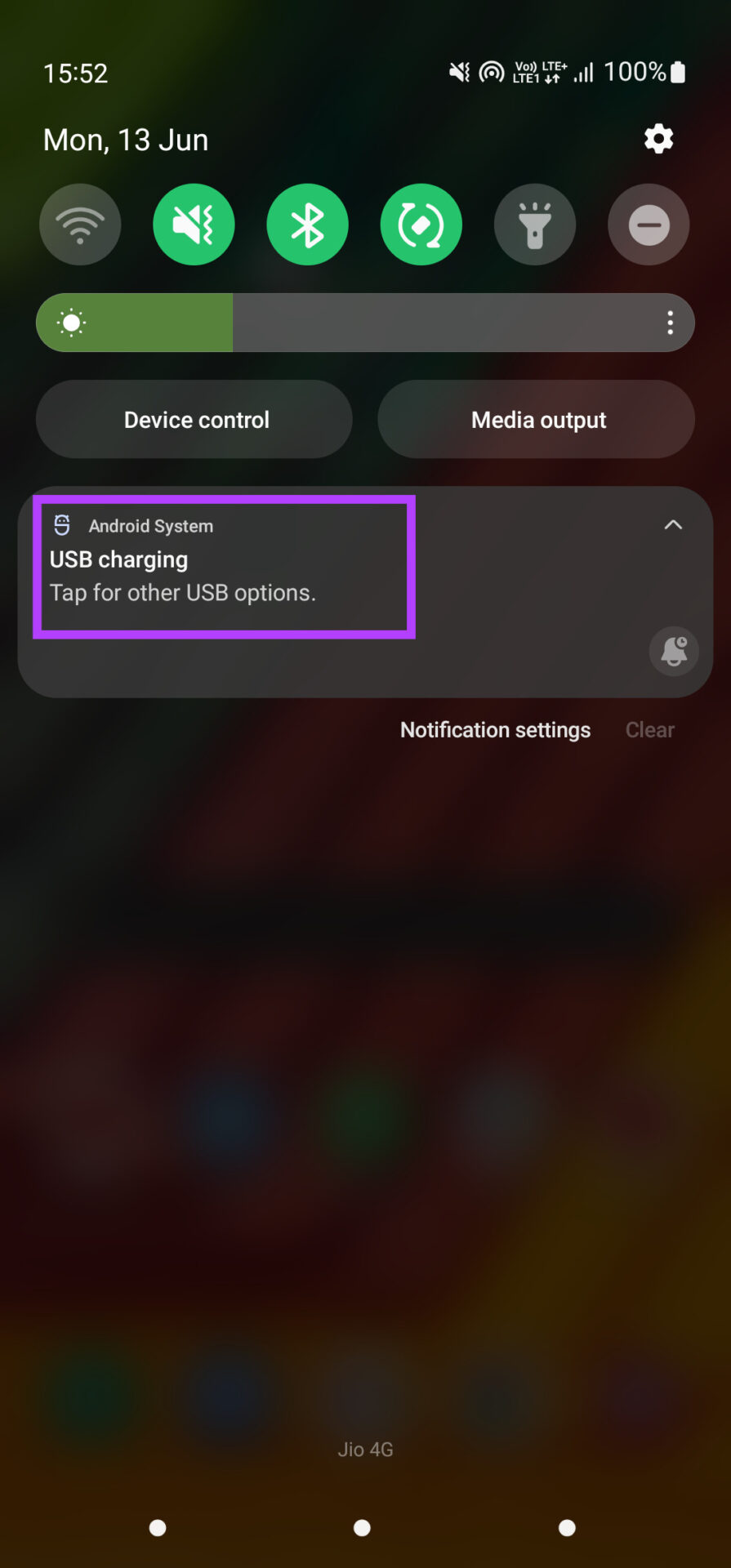 Notificación de conexión USB