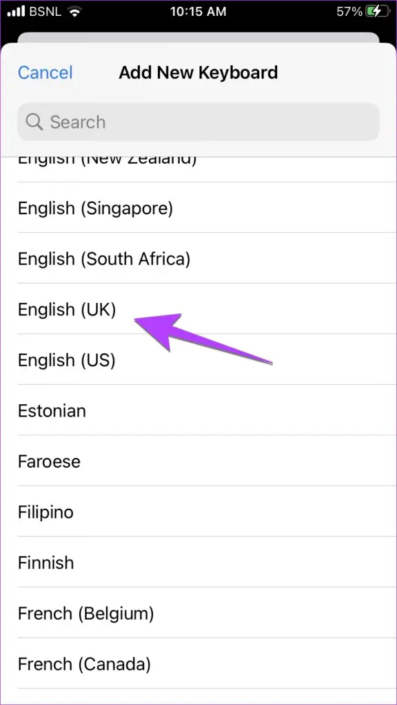 Teclado de iPhone Agregar idioma Reino Unido