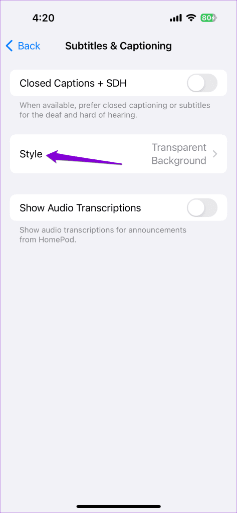 Cambiar la configuración de subtítulos en iPhone